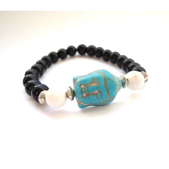 Buddha Stretch Bracelet Black Handmade Jewelry - Picture 4 of 4